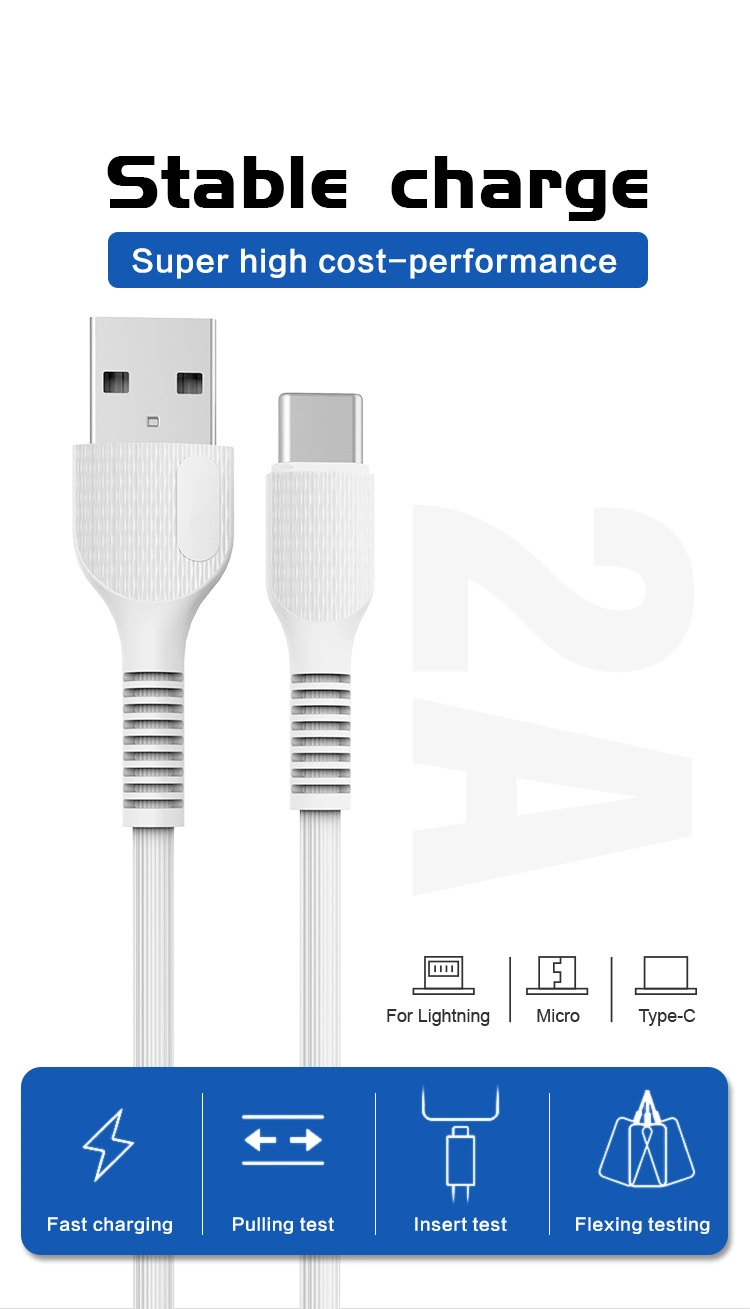 1m 2m 3m 2.4A 3A PVC / TPE Micro USB Type C Lightning USB Cable Wholesale Cell Phone Accessories Data Cable USB Charger Cable for Huawei Xiaomi Samsung Phones